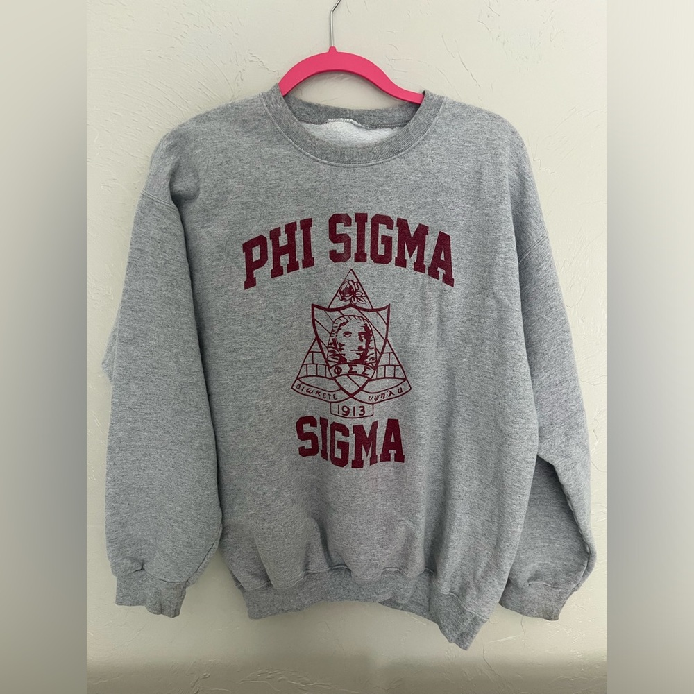 PHI SIGMA SIGMA oversized gray and red sorority crewneck sweatshirt